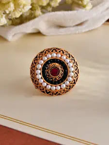 Silvermerc Designs Gold-Plated & Stone-Studded Finger Ring