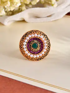 Silvermerc Designs Gold-Plated Stone-Studded Adjustable Finger Ring