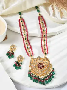 DASTOOR Gold-Plated Kundan-Studded Necklace & Earrings