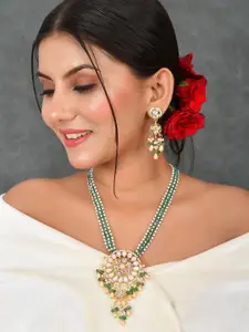 DASTOOR Gold-Plated Kundan Studded & Beaded Necklace & Earrings
