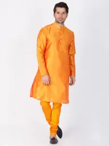 VASTRAMAY Mandarin Collar Long Sleeves Straight Kurta With Churidar