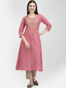 Span Ethnic Motifs Embroidered Sequined A-line Silk Kurta