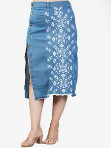 SUMAVI-FASHION SUMAVI-FASHION Embroidered Denim Straight Skirt