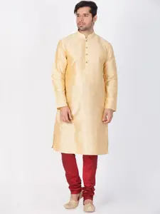 VASTRAMAY Mandarin Collar Long Sleeves Straight Kurta With Churidar