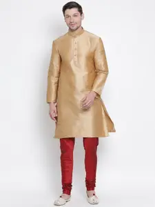 VASTRAMAY Mandarin Collar Regular Straight Kurta With Churidar