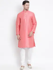 VASTRAMAY Mandarin Collar Regular Straight Kurta With Churidar
