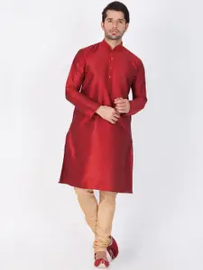 VASTRAMAY Mandarin Collar Long Sleeves Straight Kurta With Churidar