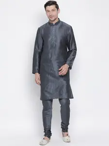 VASTRAMAY Mandarin Collar Long Sleeves Straight Kurta With Churidar