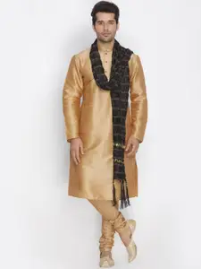 VASTRAMAY Mandarin Collar Straight Kurta with Churidar & Dupatta