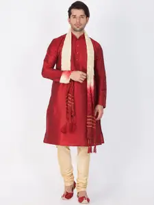 VASTRAMAY Mandarin Collar Kurta With Churidar & Dupatta