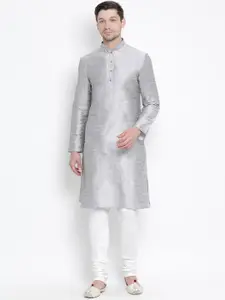 VASTRAMAY Mandarin Collar Long Sleeves Straight Kurta With Churidar