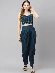 Purple State Floral Embroidered Top With Dhoti Pants