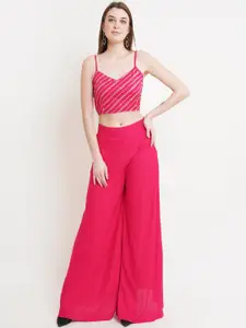 Purple State Ethnic Motifs Thread Work Crop Top With Sharara