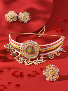 Zaveri Pearls Gold-Plated Crystal-Studded Necklace & Earrings