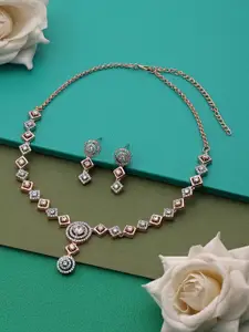 Zaveri Pearls Rose Gold-Plated CZ Studded Necklace & Earrings
