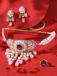 Zaveri Pearls Gold-Plated Stone-Studded & Beaded Necklace & Earrings