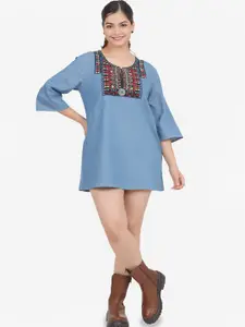 SUMAVI-FASHION Organic Cotton Denim A-Line Mini Dress