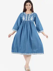 SUMAVI-FASHION Organic Cotton Denim A-Line Midi Dress