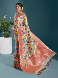 panchhi Floral Woven Design Zari Organza Banarasi Saree