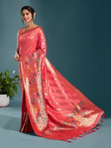 panchhi Floral Woven Design Zari Satin Banarasi Saree