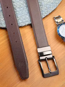ZEVORA Men Textured Leather Reversible Belt