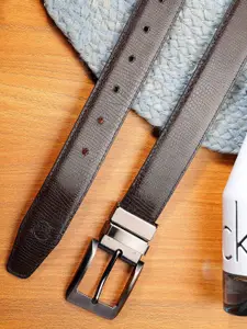 ZEVORA Men Textured Leather Reversible Belt