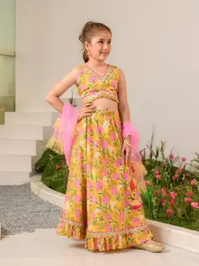 pspeaches Girls Printed Sequinned Ready to Wear Lehenga Choli With Dupatta
