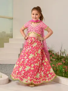 pspeaches Girls Printed Ready to Wear Lehenga Choli With Dupatta