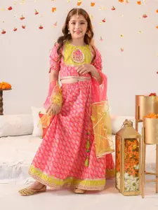 pspeaches Girls Printed With Gotta Patti Ready to Wear Lehenga & Blouse With Dupatta