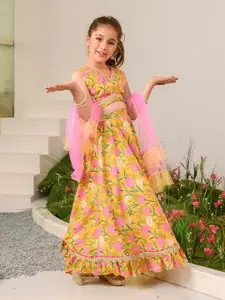 pspeaches Girls Printed Sequinned Ready to Wear Lehenga Choli With Dupatta