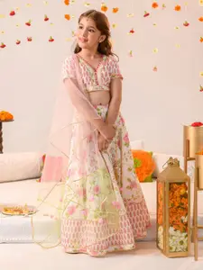 pspeaches Girls Printed Ready to Wear Lehenga & Blouse With Dupatta