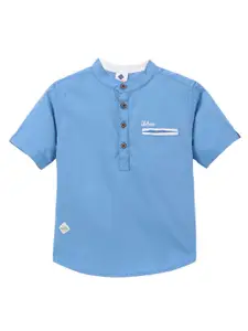 TONYBOY Boys Mandarin Collar Premium Fit Twill Pure Cotton Casual Shirt