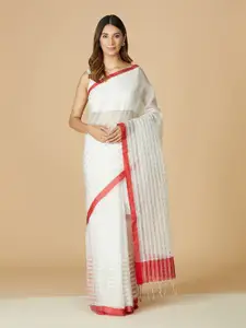 Fabindia Striped Pure Silk Jamdani Saree