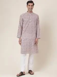 Fabindia Quirky Printed Band Collar Cotton Kurta