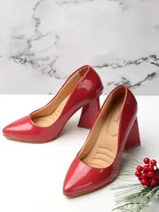 DressBerry Red Pointed Toe Block Pumps