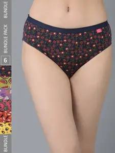 Dollar Missy Pack of 6 Deep Printed Outer Elasticated Hipster Panty MMBB-101P-R3#Z#OE-PO6