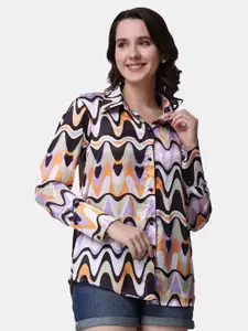 Popwings Relaxed Fit Abstract Printed Satin Casual Shirt