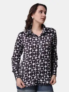 Popwings Geometric Printed Relaxed-Fit Satin Casual Shirt