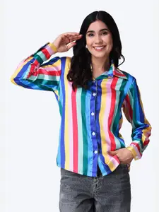 Popwings Striped Relaxed-Fit Satin Casual Shirt