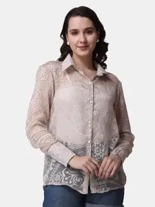 Popwings Ethnic Motifs Printed Relaxed Sheer Casual Shirt