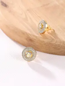 XPNSV Gold-Plated Circular AD Studded Studs Earrings