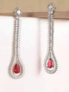 XPNSV Silver-Plated Contemporary American Diamond Drop Earrings