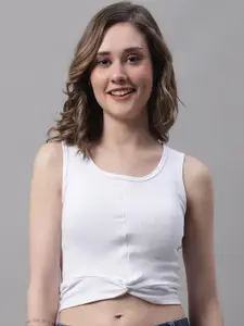 FBAR Sleeveless Ribbed Twisted Cotton Crop Fitted Top