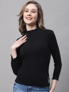 FBAR High Neck Ribbed Long Sleeves Cotton Fitted Top