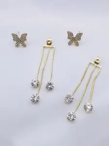 Jewels Galaxy Gold-Plated Butterfly Stone Studded Drop Earrings