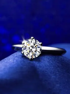 Jewels Galaxy Silver-Plated Crystal Studded Anti-Tarnish Ring