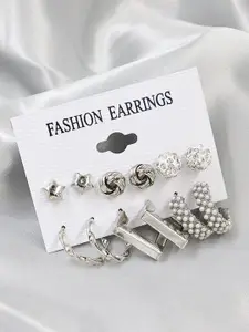 Jewels Galaxy Silver-Plated Geometric Studs Earrings