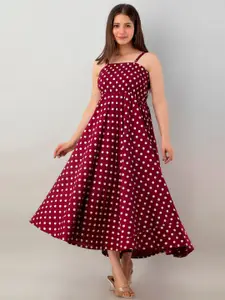 KALINI Polka Dot Printed Sleeveless Smocked Empire Dress