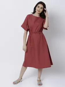 Tokyo Talkies Women Rust Solid Fit and Flare Dress