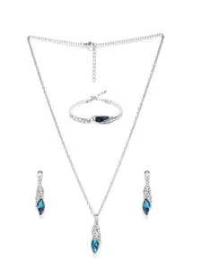 DressBerry Silver-Plated Stone-Studded Jewellery Set With Bracelet